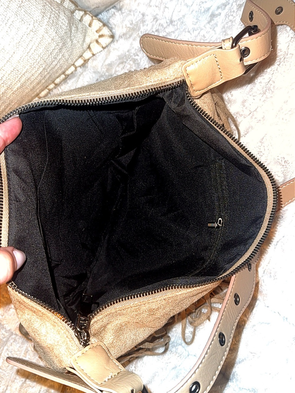Boho Suede Fringe Crossbody Bag in Tan - Picture 12 of 13